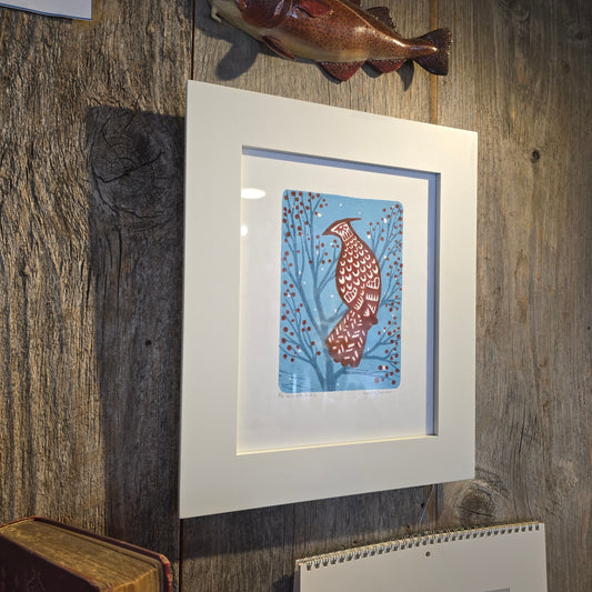 Andrea Maginnis | "Winter Bird" | Linocut Print Framed