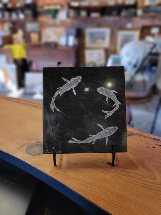 Goldfish l Carved on Marble | Square | Updike