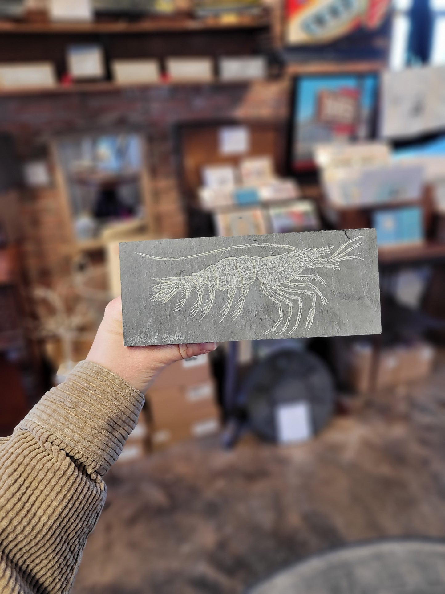 Lobster l Carved on Slate | Sm Rectangle | Updike
