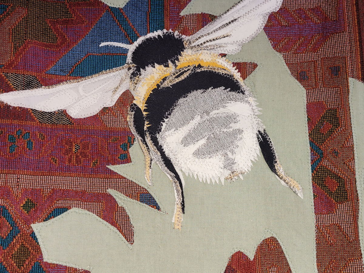 "Bumblebee" Tapestry on wood frame | Reclaimed Fabrics Art by DUO