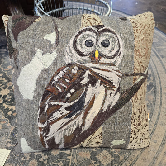 Owl | Reclaimed Fabrics w/stitching illustration | DUO