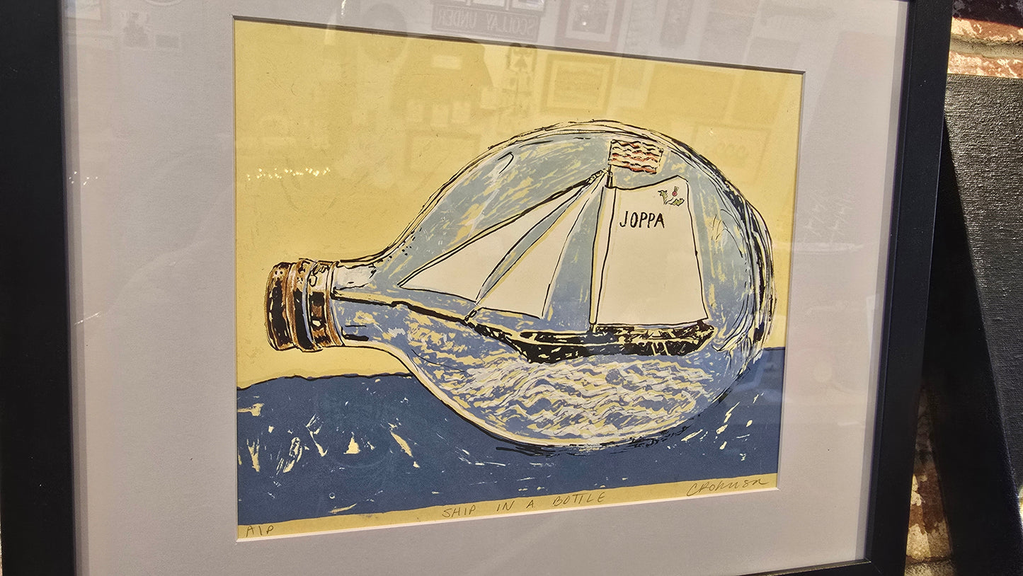 Chris Robinson | "Ship in a Bottle" | Hand-Drawn Silkscreen Framed