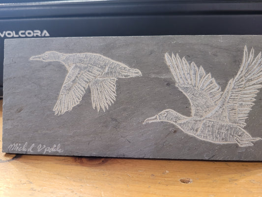 Flying Ducks l Carved on Slate | Sm Rectangle | Updike