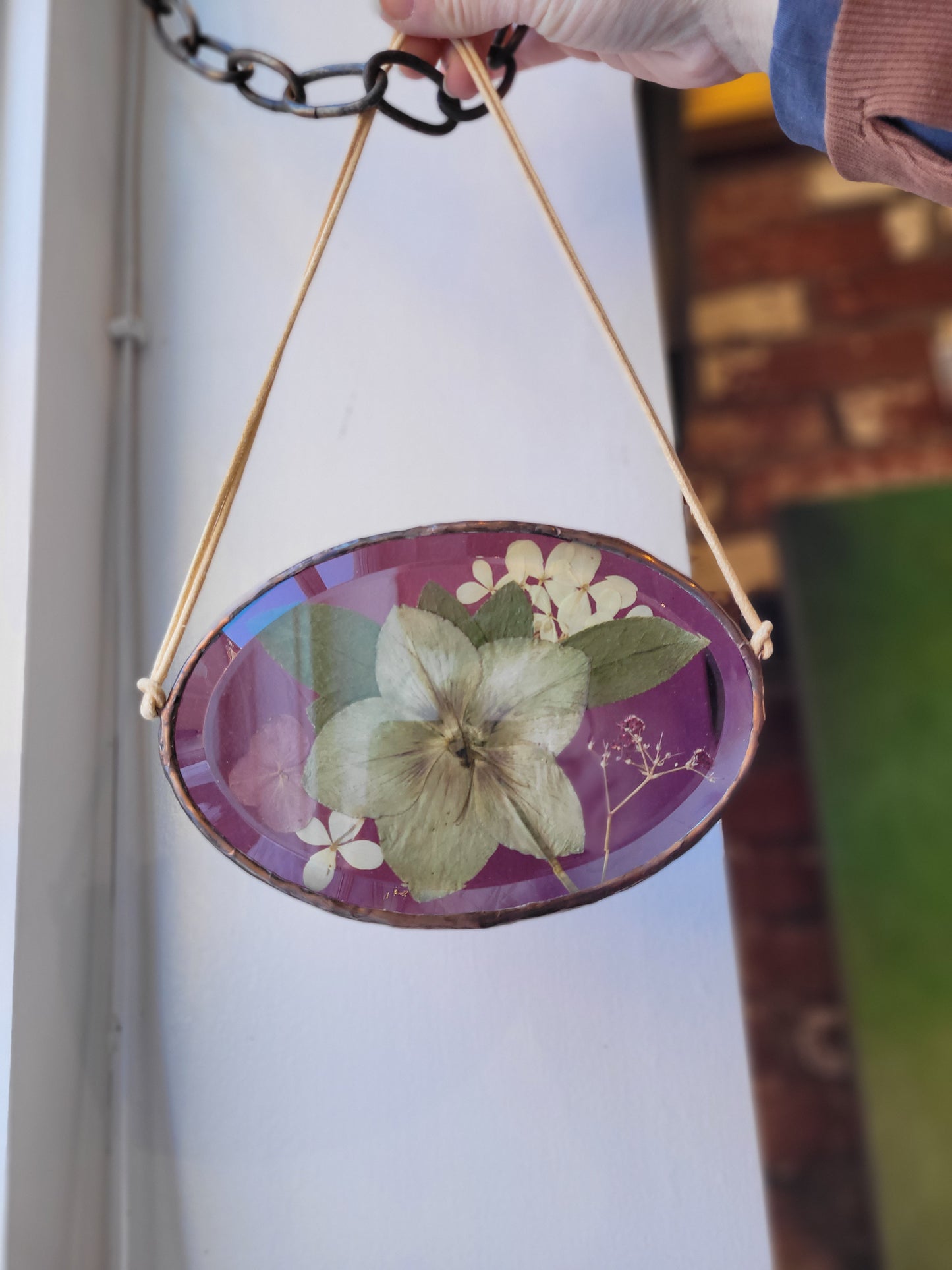 Pressed Flowers Hanging | Beveled Glass | Large