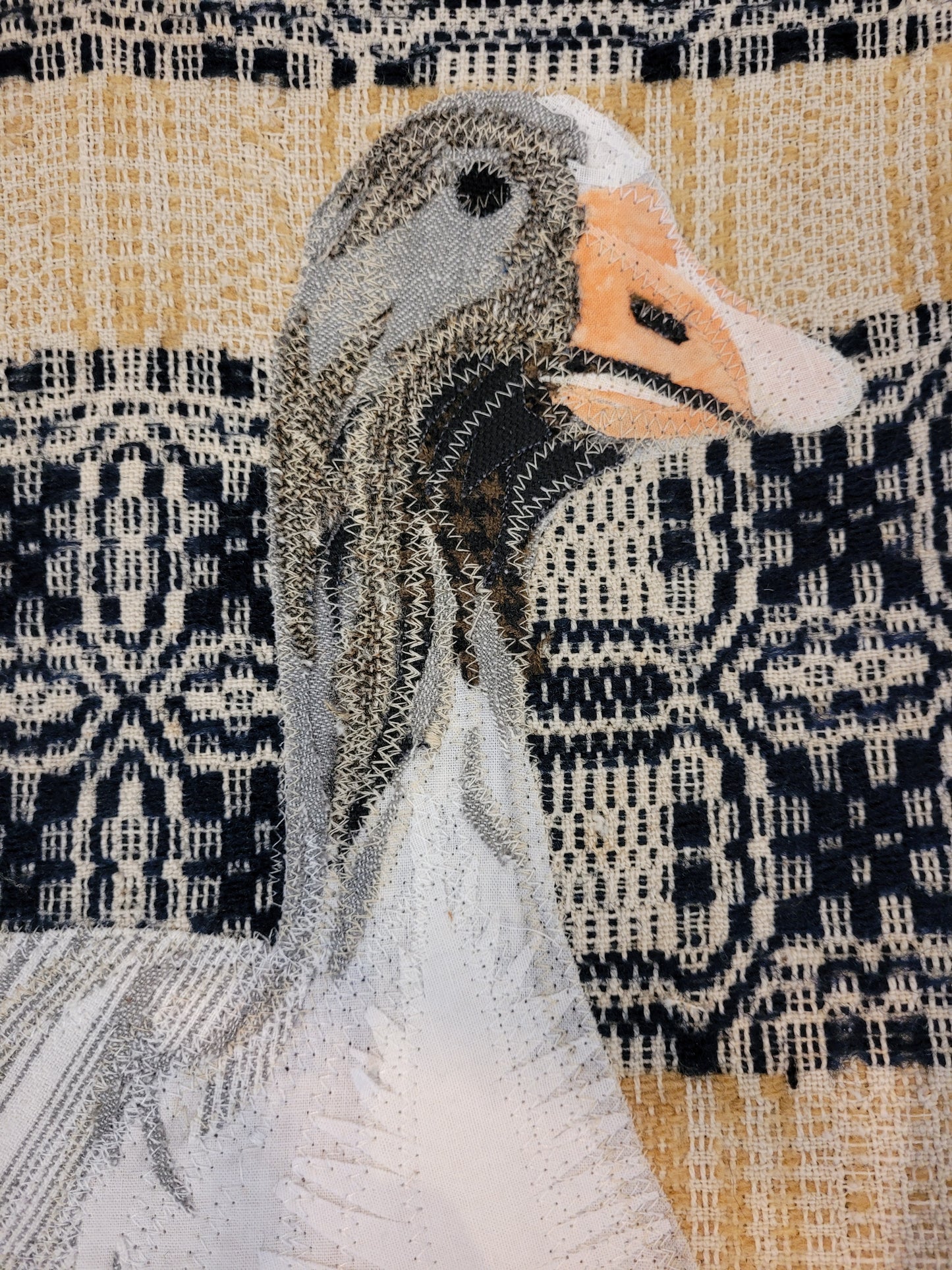 "Grey Goose" Tapestry on wood frame | Reclaimed Fabrics Art by DUO