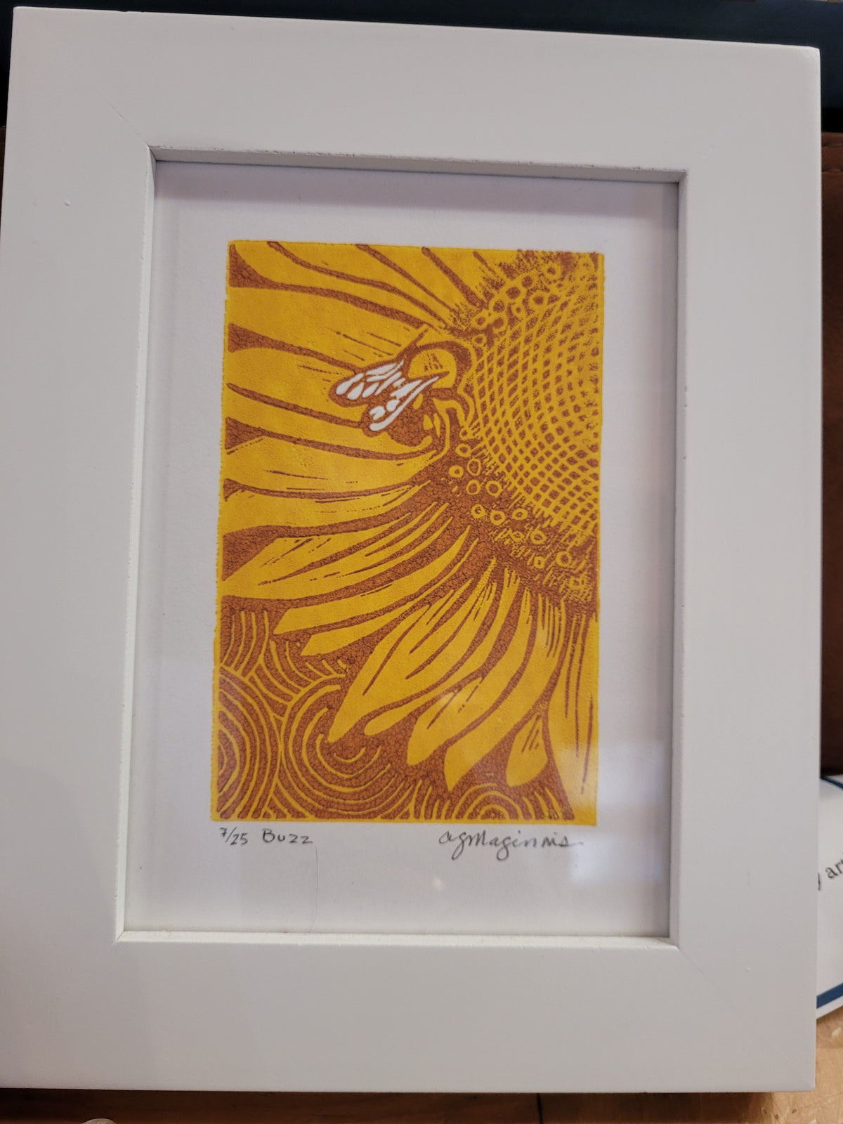 Andrea Maginnis | "Buzz" | Linocut Print Framed