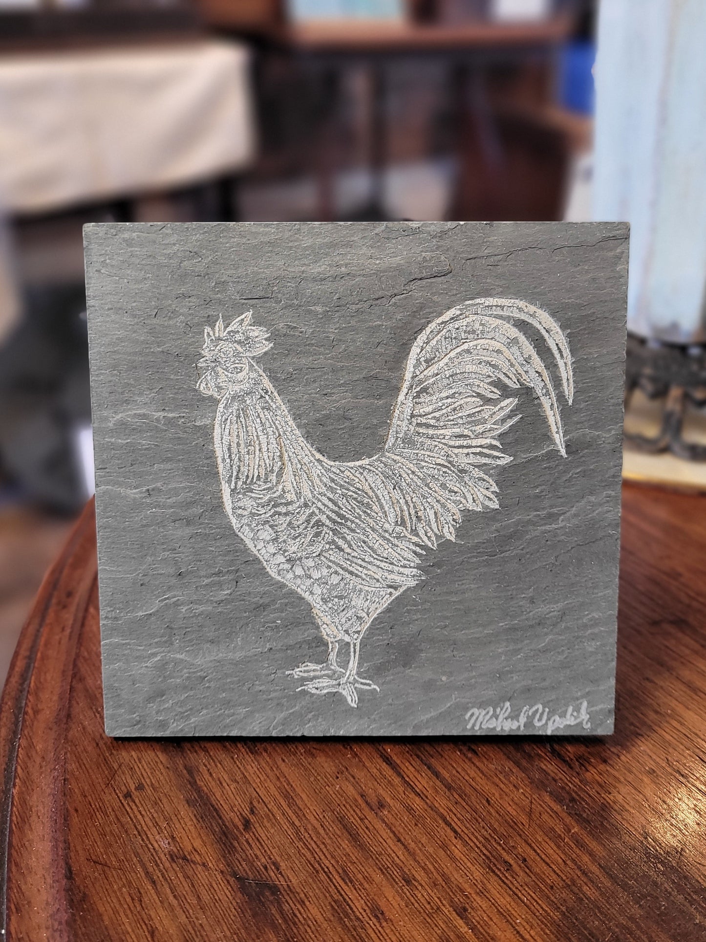 Rooster Carved on Square Slate | Updike