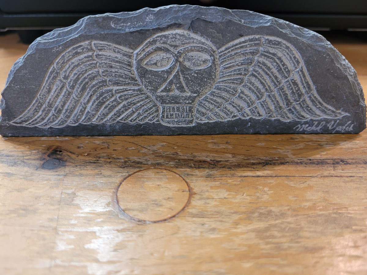 Winged Skull l Carved on Slate | Sm Rectangle | Updike