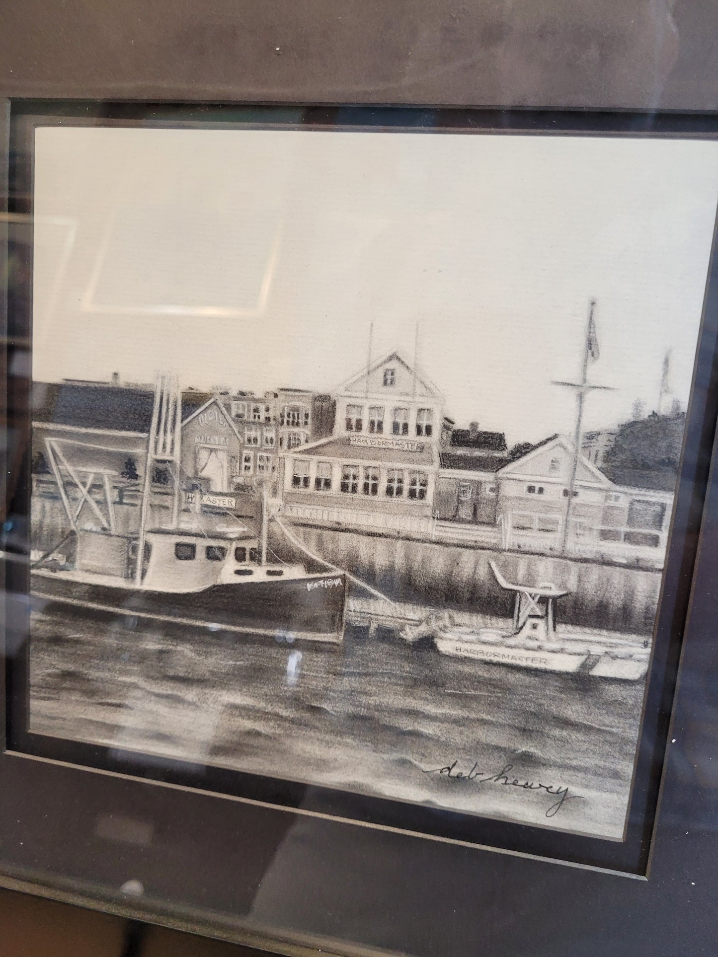 Newburyport Harbor | Original Framed Charcoal | Deb Hewey
