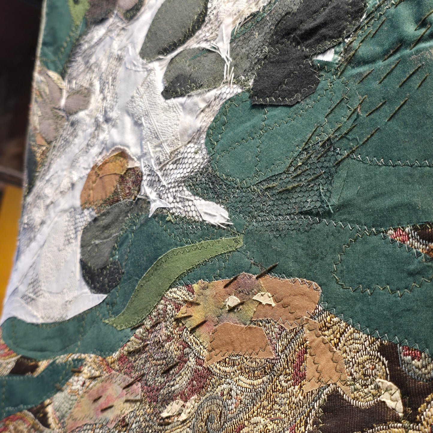 Cascading River Tapestry No.1 | Reclaimed Fabrics on Hand-Crafted Frame | DUO