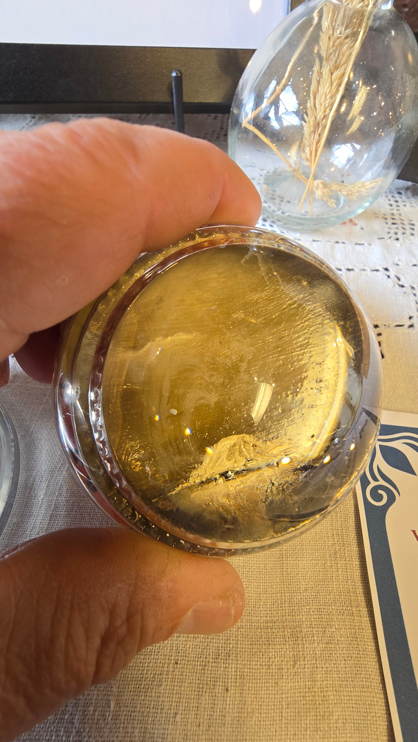 “Domed Ice" | Original Tar & Oil | Antique Magnifier Paperweight | Chris Volpe