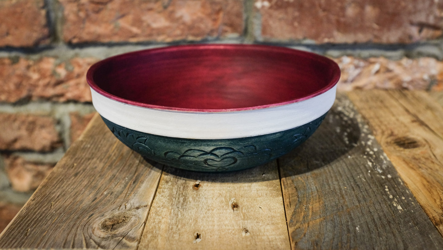 Birch Ale Bowl with hand carved "heart flower" motif