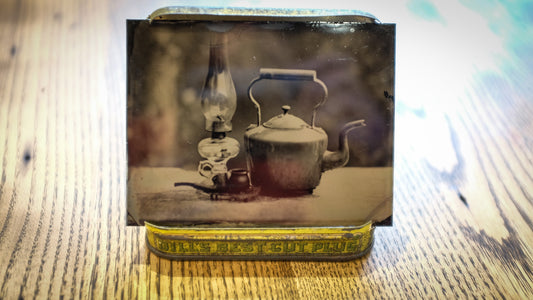 Original NESB Tintype | Still Life Quarter Plate | Tobacco Tin Base